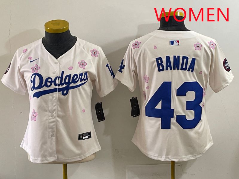 Women Los Angeles Dodgers #43 Banda Cream Sakura Edition 2025 Nike MLB Jersey style 31